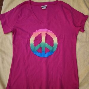 Pink v neck peace sign top
